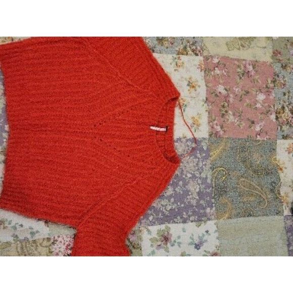 Free People Sweater Womens Small Red Carter Knit Pullover Sweatshirt Cropped - Picture 5 of 7